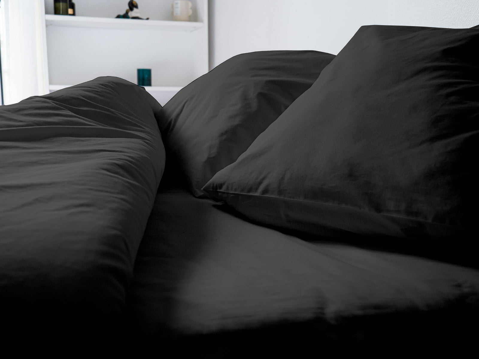 Dejorine - Drap housse en Percale de Coton - Teinte Coeur d'ébène - Couleur Gris Anthracite