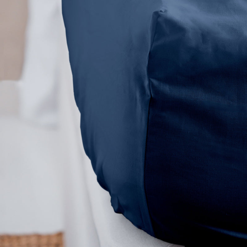 Dejorine - Drap housse en Percale de Coton - Teinte Ombre de saphir - Couleur Bleu Foncé Denim