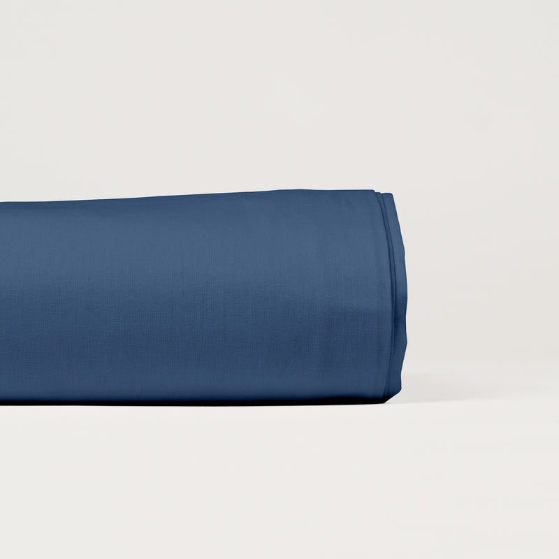 Dejorine - Drap plat en Percale de Coton - Teinte Ombre de saphir - Couleur Bleu Foncé Denim