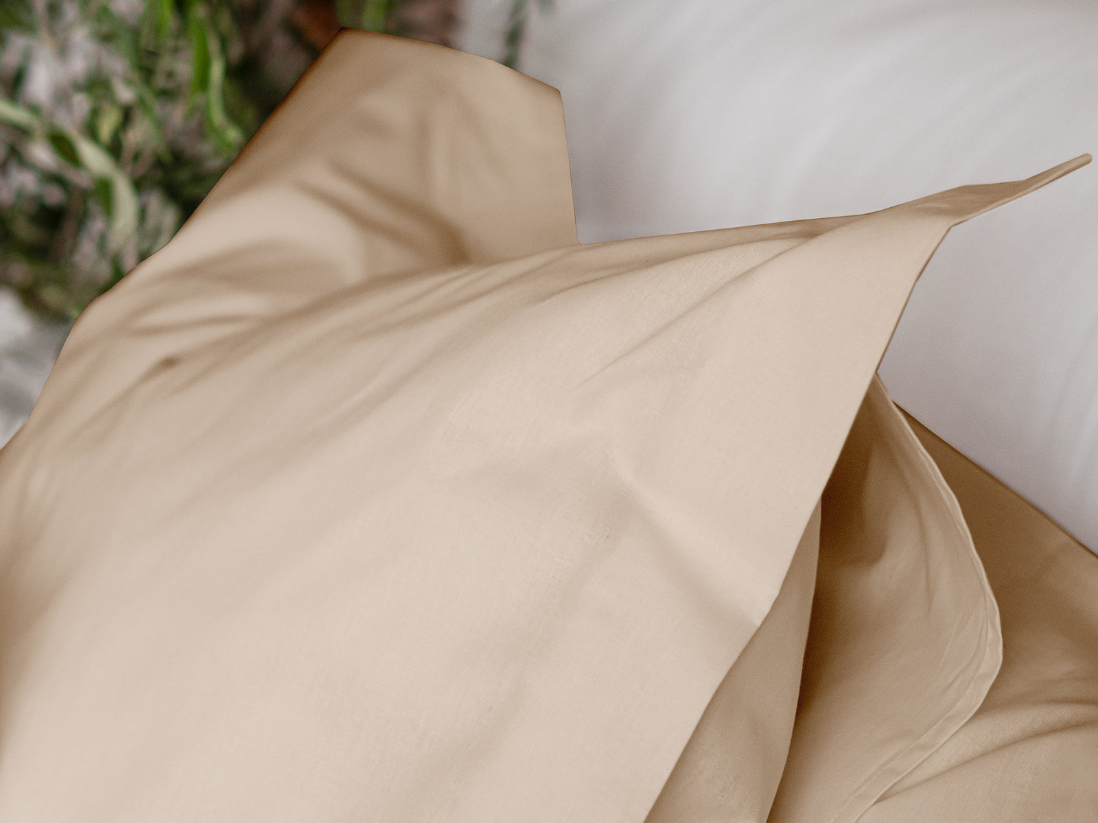 Dejorine - Parure en Percale de Coton - Teinte Précieux rivage - Couleur Marron Beige Clair